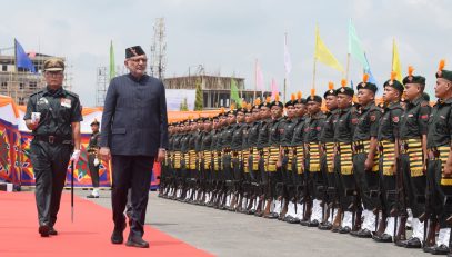 Vice President Shri C. P. Radhakrishnan was accorded a Guard of Honour upon his arrival at Bir Tikendrajit International Airport, Imphal on 08.09.2026.