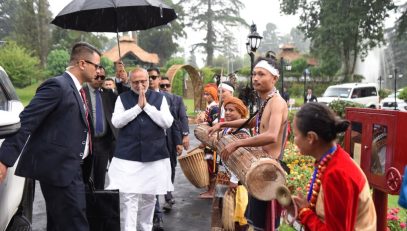 Vice President Shri C. P. Radhakrishnan was accorded a guard of honour along with a traditional welcome upon his arrival at Lok Bhavan, Meghalaya on 07.09.2026