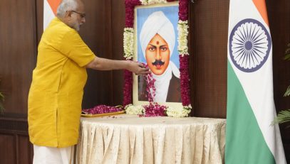 Vice-President Shri C. P. Radhakrishnan paid floral tribute to great poet Subramania Bharatiyar on his death anniversary . (11.09.2026)