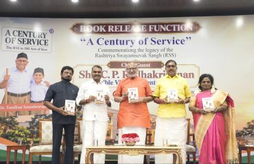 Vice President C. P. Radhakrishnan released the book “A Century of Service – The RSS in 100 Acts of Seva” authored by former Governor of Telangana and former Lieutenant Governor of Puducherry, Dr. Tamilisai Soundararajan, at Uprashtrapati Bhavan, New Delhi on 15.09.2026