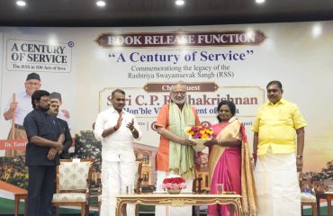 Vice President C. P. Radhakrishnan released the book “A Century of Service – The RSS in 100 Acts of Seva” authored by former Governor of Telangana and former Lieutenant Governor of Puducherry, Dr. Tamilisai Soundararajan, at Uprashtrapati Bhavan, New Delhi on 15.09.2026