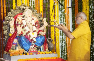 Vice-President Shri C. P. Radhakrishnan offered prayers and performed Puja at Maharashtra Sadan on the auspicious occasion of Ganesh Chaturthi at New Delhi on 14.09.2026