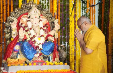 Vice-President Shri C. P. Radhakrishnan offered prayers and performed Puja at Maharashtra Sadan on the auspicious occasion of Ganesh Chaturthi at New Delhi on 14.09.2026