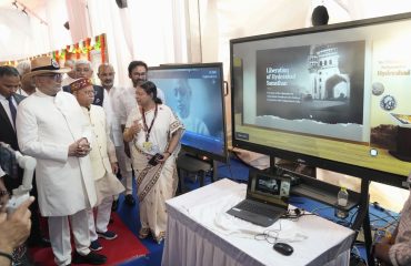 Vice-President Shri C. P. Radhakrishnan visited the exhibition set up by the Central Bureau of Communication, Ministry of Information & Broadcasting, at Parade Ground, Secunderabad during the 79th Hyderabad Liberation Day Celebrations on 17.09.2026