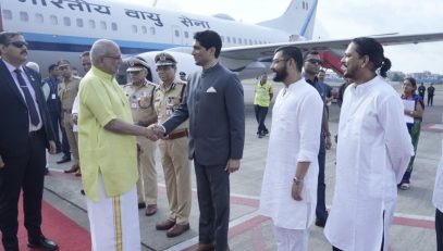 Vice President Shri C. P. Radhakrishnan arrived in Mumbai today and was warmly received at Chhatrapati Shivaji Maharaj International Airport by the Governor of Maharashtra Shri Jishnu Dev Varmaand other dignitaries on 18.09.2026