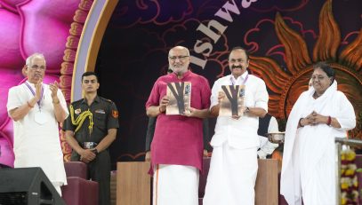 Vice President Shri C. P. Radhakrishnan released three new publications of Mata Amritanandamayi Math during the Vishwa Seva Dinam celebrations at Amritapuri on 27.09.2026