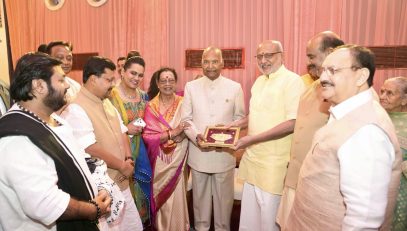 Vice President Shri C. P. Radhakrishnan attended the Bhajan Sandhya at the residence of former President Shri Ram Nath Kovind Ji in New Delhi on 01.10.2026