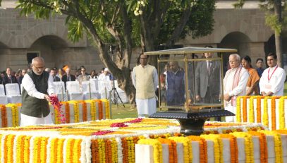 Vice President Shri C. P. Radhakrishnan paid tributes to the Father of the Nation, Mahatma Gandhi Ji, at Rajghat on his birth anniversary on 02.10.2026