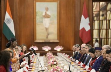 Vice President Shri C. P. Radhakrishnan attended the banquet hosted by Hon’ble President Smt. Droupadi Murmu in honour of the President of the Swiss Confederation, H.E. Mr. Guy Parmelin at Rashtrapati Bhavan on 05.10.2026