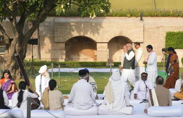 Vice President Shri C. P. Radhakrishnan paid tributes to the Father of the Nation, Mahatma Gandhi Ji, at Rajghat on his birth anniversary on 02.10.2026