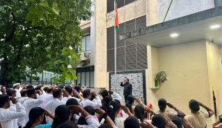 Hon. CEO and other officers and staff of SRA Thane during flag hoisting ceremony