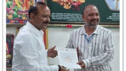 Commissioner, Endowments Department issuing the appreciation letter to Sri T. Sridhar Sharma, Scientist-E, NIC, Telangana State Unit