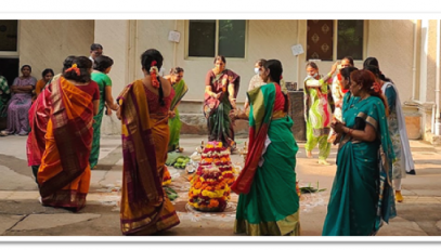 Shri. Peter Francis Thambusamy A, DDG & SIO-TS & Head NIU, Hyderabad lighting the lamp during Batukamma celebration at NIC Telangana state unit , Hyderabad.