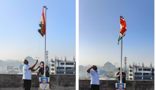 एसआईओ-टीएस और एनआईयू प्रमुख राष्ट्रीय ध्वज फहराते हुए