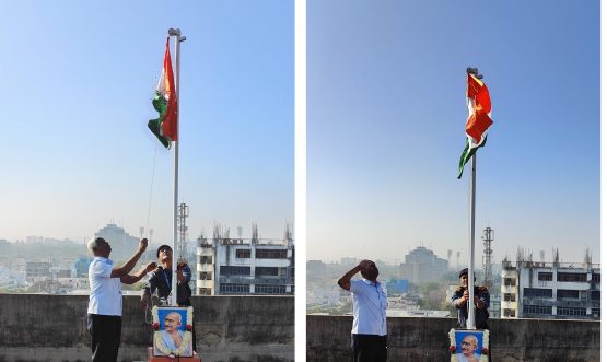 एसआईओ-टीएस और एनआईयू प्रमुख राष्ट्रीय ध्वज फहराते हुए