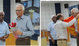(Left)SIO Telangana and (Right)Head NIU welcoming Dr N Vijayaditya & Shri Anil Rathore honouring Dr N Vijayaditya with a shawl