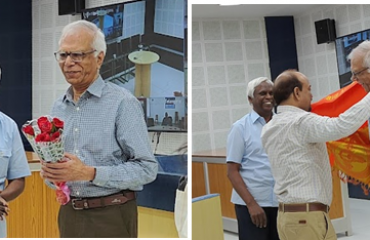 (Left)SIO Telangana and (Right)Head NIU welcoming Dr N Vijayaditya & Shri Anil Rathore honouring Dr N Vijayaditya with a shawl