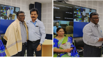 (left) Shri. M.S Shanthi Kumar, STD & ASIO State felicitating Shri. G D Vinod Kumar(Right) SIO-TS & Head NIU handing memento to Shri. G D Vinod Kumar