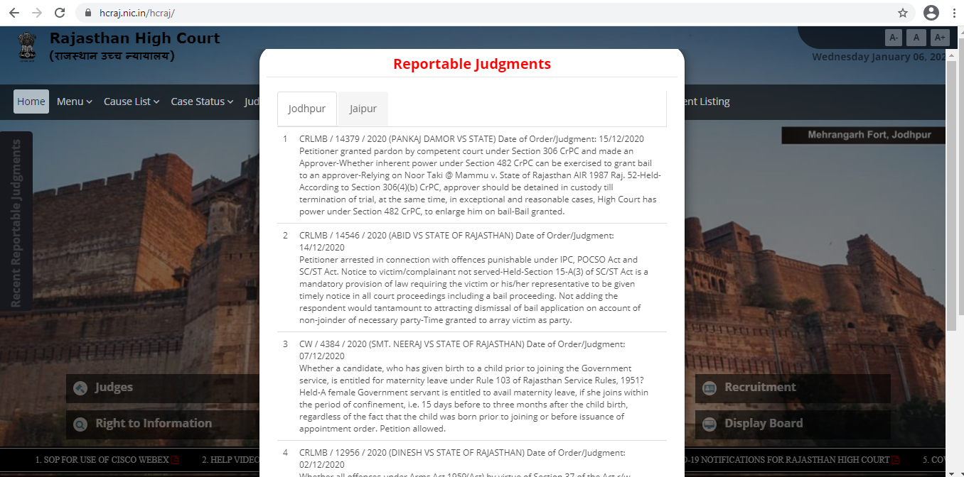 Reportable Judgements view