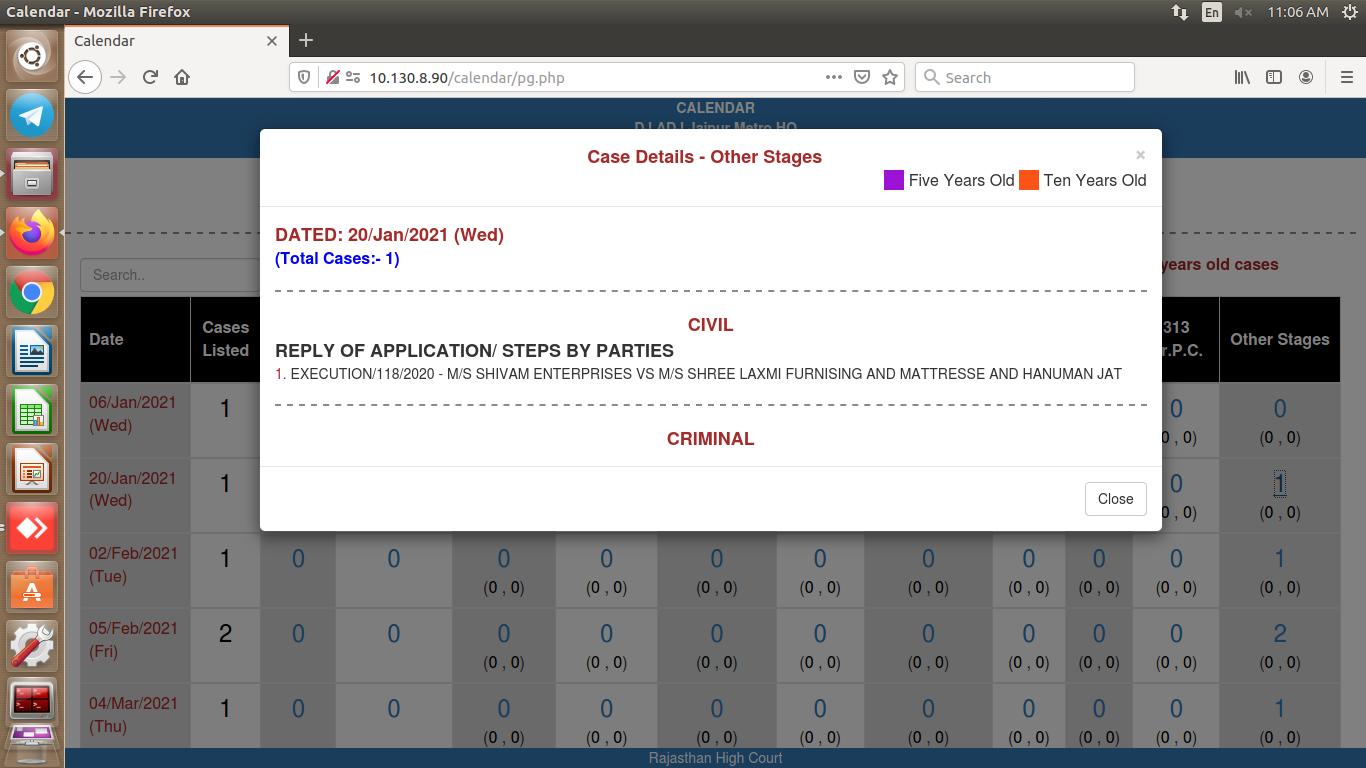 Calendar Rajasthan High Court 2