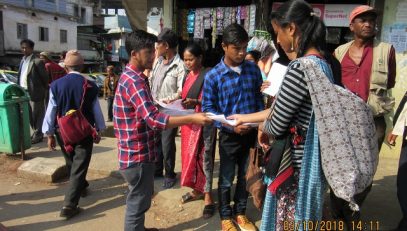 Distributing of pamphlets at Rangblang village