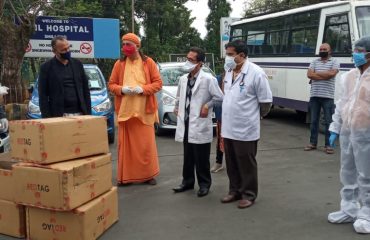 (Picture from L-R) Member Secretary, MSLSA along with Secretary of Ramakrishna Mission, Sohra and Doctors of Civil Hospital, Shillong during the distribution of PPEs on the 22nd April, 2020