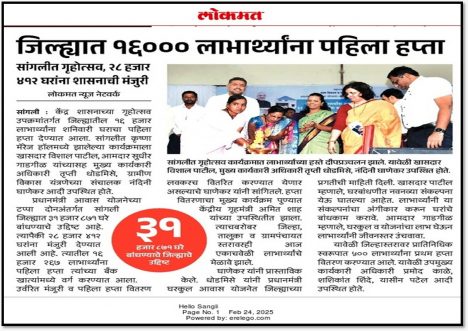 जिल्ह्यातील १६,००० लाभार्थ्यांना पहिला हप्ता.