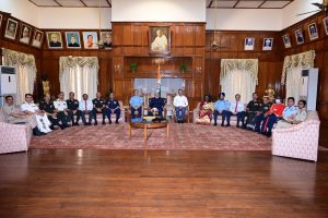 Honorable Governor Shri C.P. Radhakrishnan interacting with the team members who came to study 'Economic Security' in Jharkhand state under the 'National Security and Strategic Studies' course by the 'Faculty & Course Members' of National Defense College, New Delhi, at Raj Bhavan