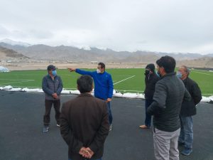 Secy Sports inspects ongoing works of open stadium at Spituk