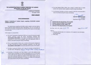 Conducting of Judicial Inquiry regarding 24.09.2025 incident created in Leh town.