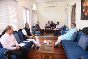LG Kavinder Gupta meets Union Minister Nitin Gadkari in New Delhi.