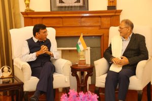 LG Kavinder Gupta meets Union Sports Minister Dr. Mansukh Mandaviya in Delhi.