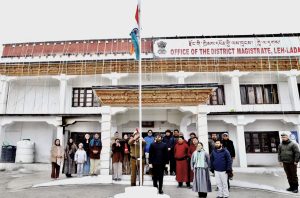 Deputy Commissioner Leh, Romil Singh Donk, unfurled the national tricolour at the DC Office, Leh, marking the 77th Republic Day celebrations.