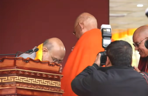 Ven. Bhikkhu Sanghasena witnesses ceremonial inauguration of Sacred Exposition of Holy Relics of Lord Buddha.