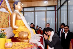 Union Minister Kiren Rijiju visits Jivetsal Choglamsar for Holy Buddha Relics Exposition.