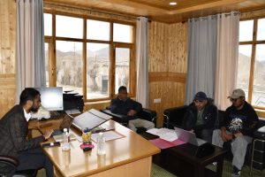 The Worthy Deputy Commissioner, Changthang, Mr. Nitish Rajora ,IAS today held a review meeting with Dr. Mohd Sadiq, Assistant Director, Sheep Husbandry Department (SHD), Changthang, in his office chamber at Nyoma.