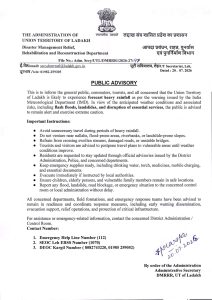 DMRRR Department Issues Public Advisory in View of Forecast Heavy Rainfall Across Ladakh.