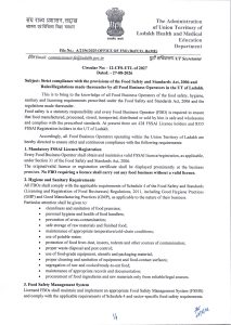 Food Business Operators in Ladakh directed to ensure strict FSSAI Compliance.