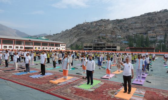 District Administration Kargil Observes 11th International Yoga Day at Khri Sultan Cho Sports Stadium Biamathang.