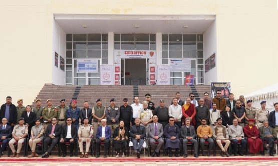 LG Kavinder poses for a group photo with officials during Exhibition on 3 New Criminals Laws in Ladakh