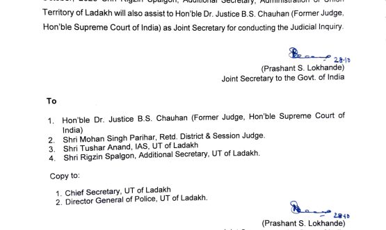 Rigzin Spalgon to assist Hon’ble Dr. Justice B.S. Chauhan in Conducting Judicial Inquiry.