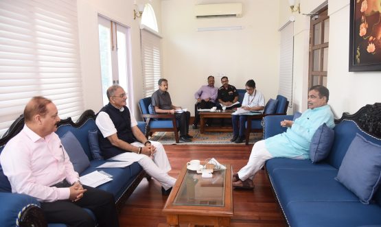 LG Kavinder Gupta meets Union Minister Nitin Gadkari in New Delhi.