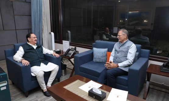 LG Kavinder Gupta calls on Union Health Minister JP Nadda in Delhi.