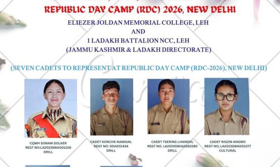 Leh, 24 December 2025 – Seven NCC Cadets from Eliezer Joldan Memorial (EJM) College Chosen for Republic Day Camp (RDC) 2026.