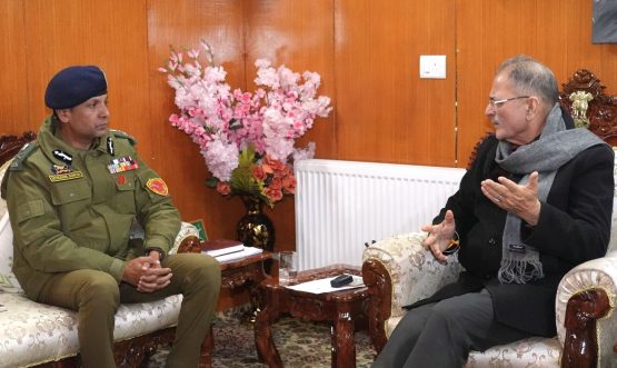 DGP Mukesh calls on LG Kavinder Gupta in Leh.