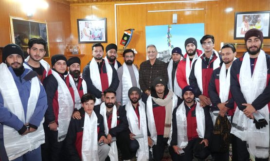 Lt Governor Ladakh interacts with Jammu and Kashmir Ice Hockey Team.