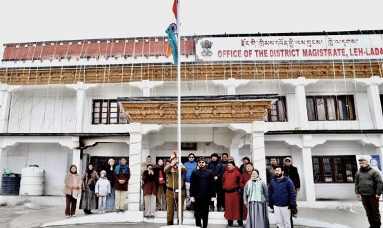 Deputy Commissioner Leh, Romil Singh Donk, unfurled the national tricolour at the DC Office, Leh, marking the 77th Republic Day celebrations.