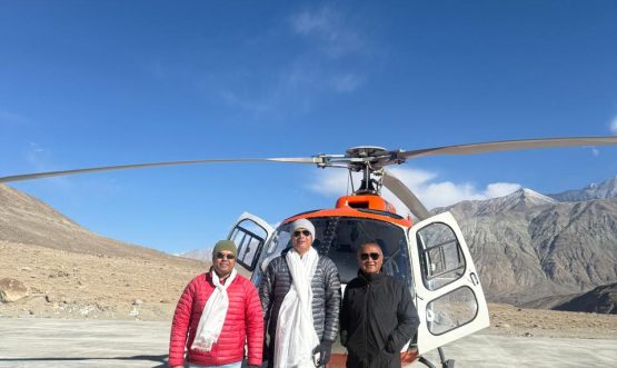Nubra, Feb 22, 2026: A B3 helicopter of Pawan Hans successfully landed today at the helipads of Sumoor and Digger villages