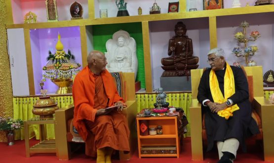 Union Minister for Culture & Tourism Gajendra Singh Shekhawat Visits Mahabodhi International Meditation Centre.
