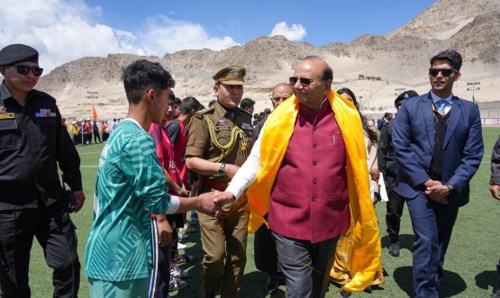L-G Vinai Kumar Saxena inaugurates India’s highest Astro Turf football grounds, synthetic athletic track and VIP Stand at Open Stadium, Leh.
